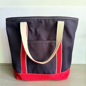 Vintage Lands’ End Extra Large Canvas Pocket Tote Navy Red Organizer XL Pockets